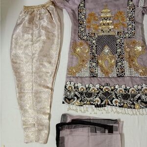 Elegant Embroidered dress with Gold Accents